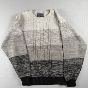 Vintage Barnaby Mens 2X Grey Cable Knit Colorblock Crewneck Sweater Acrylic